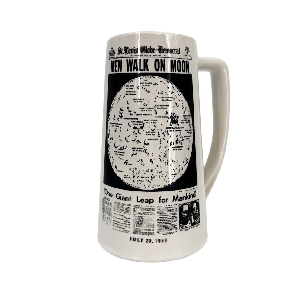 Men Walk on Moon Super Tall Newspaper Vintage Mug Coffee Cup New York Times 1969